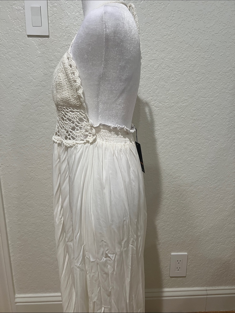 White Crochet Halter Maxi Dress - Picture 5 of 12